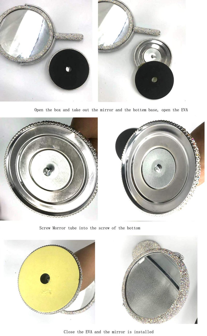 Bestbling Bling Rhinestone Portable Magnified Double Sided Swivel Makeup Vanity Mirror, 360Â°Rotate Makeup Mirror Round Shaped Two-Sided Makeup Mirror (Silver) - Image 3